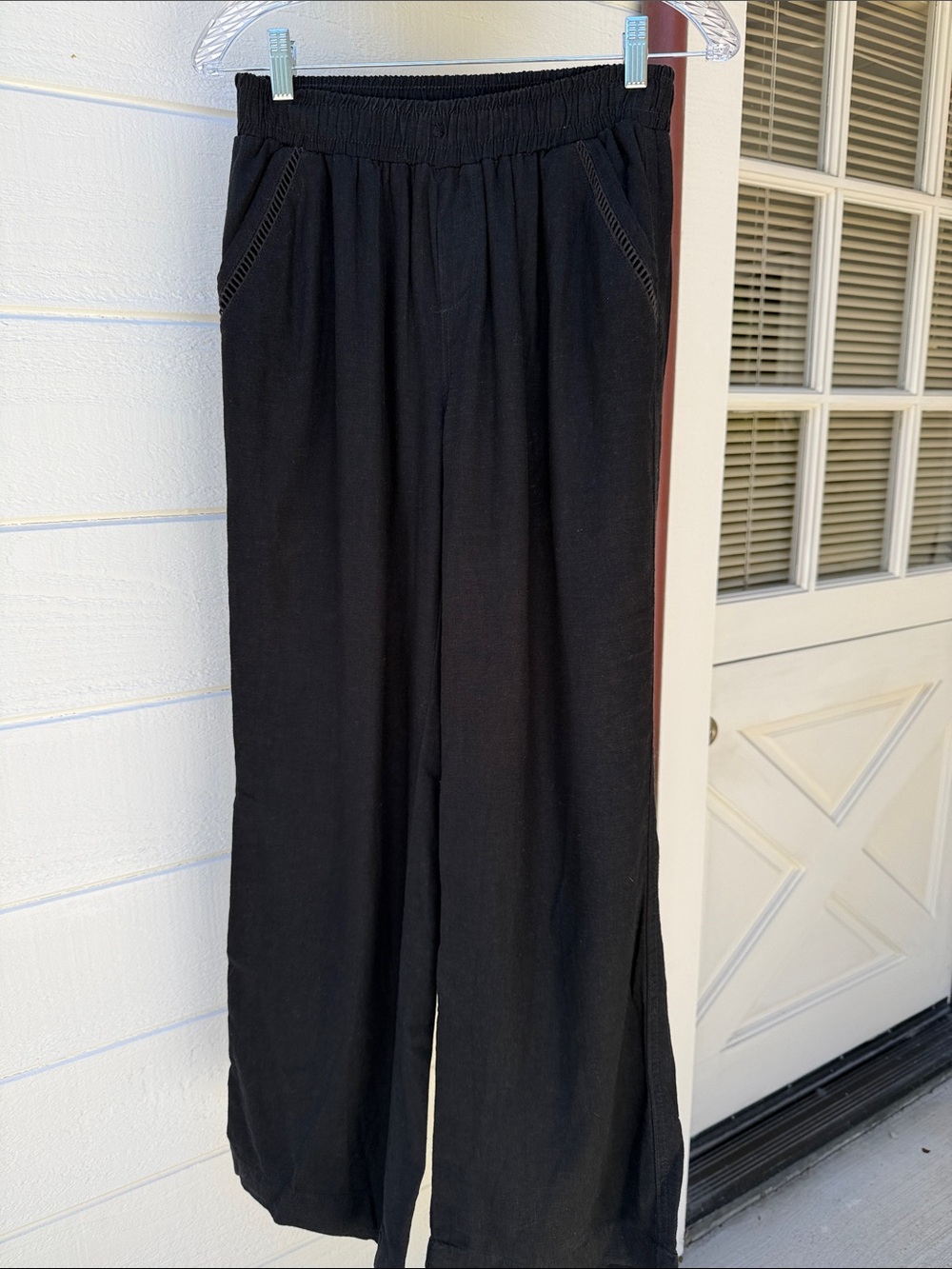 Briggs New York Black Pull-On Wide Leg Lenin Pants. Elastic Waist. Small. - Picture 3 of 8